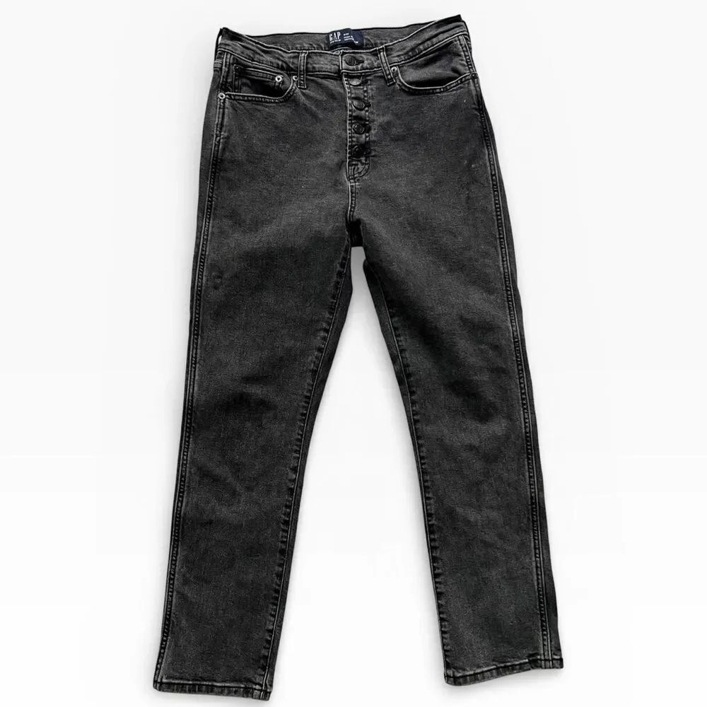 GAP Vintage SlimāCharcoal Black High Rise Button Up Denim Jeans Sz 8